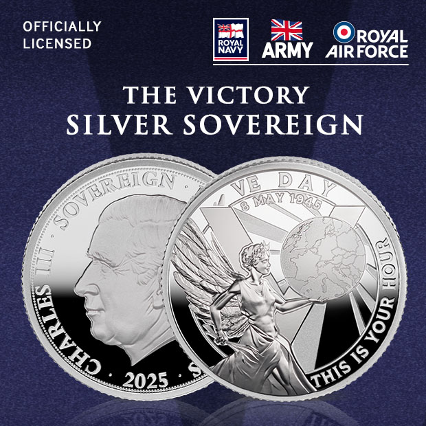 The VE Day Anniversary Silver Sovereign Officially Approved by the Royal Navy, Army and Royal Air Force